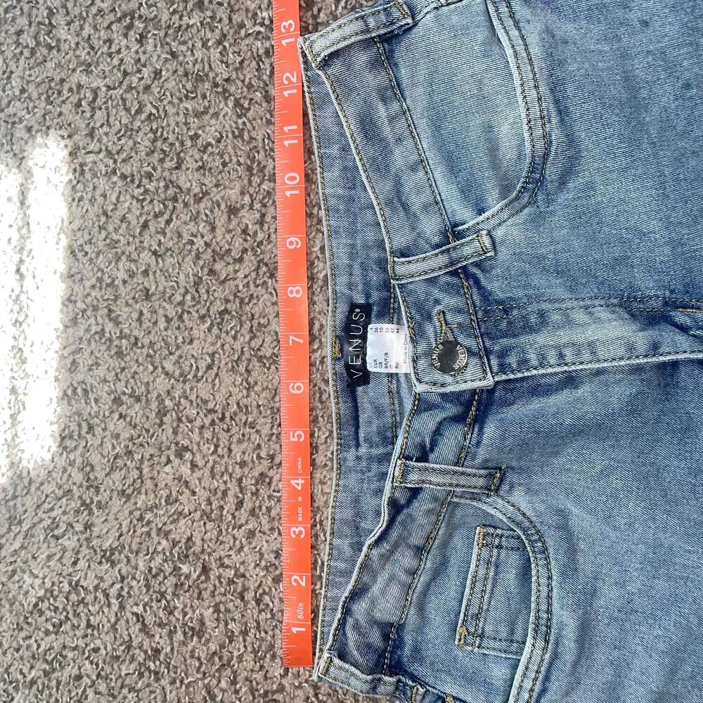 Venus Floral Boho Pearl Embellished Flare Jeans with Frayed Hem Size 4 - Picture 6 of 10